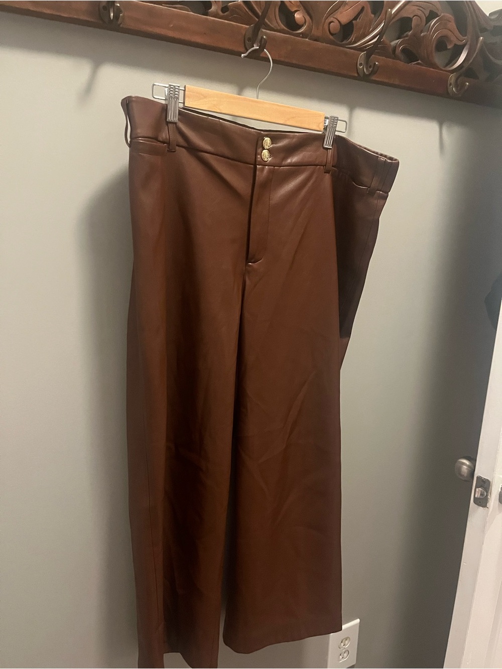 Chicos Faux Leather Cropped Pants in Dark Camel for Ladies